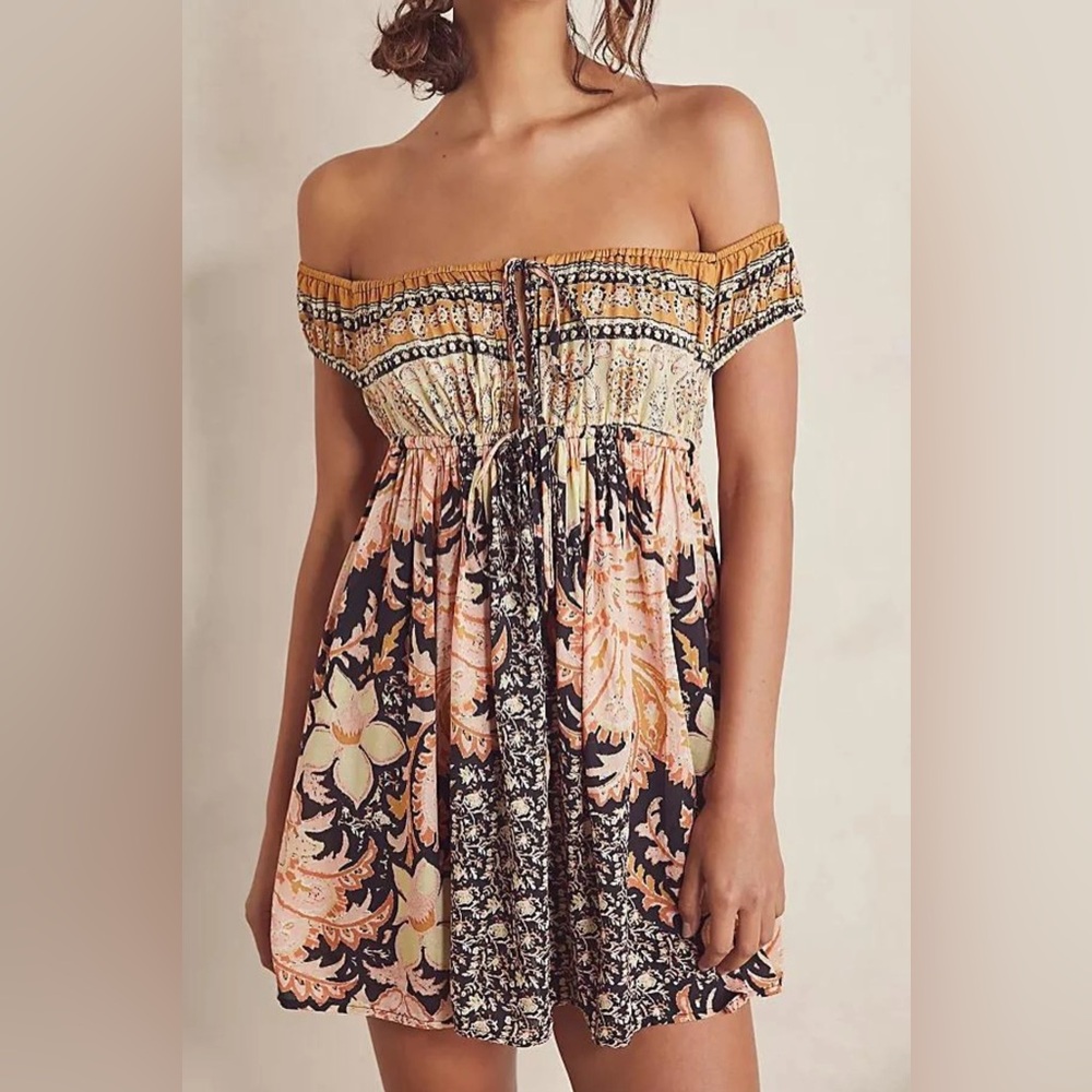 Free People Off-Shoulder Floral Mini Dress - Yellow, Pink, Black